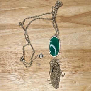 Kendra Scott Green Pendant Necklace with Gold Tassel